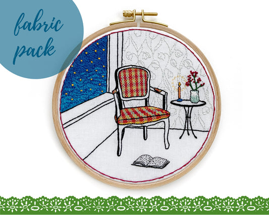 Candle light starry night embroidery pattern and fabric pack