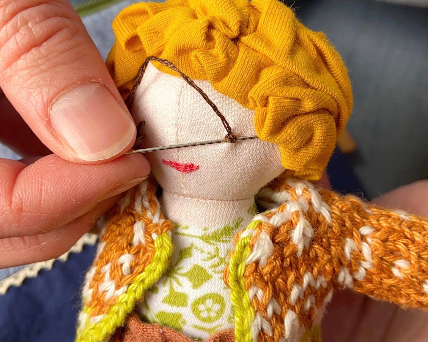 Fabric doll sewing kit, yellow hair and fair skin