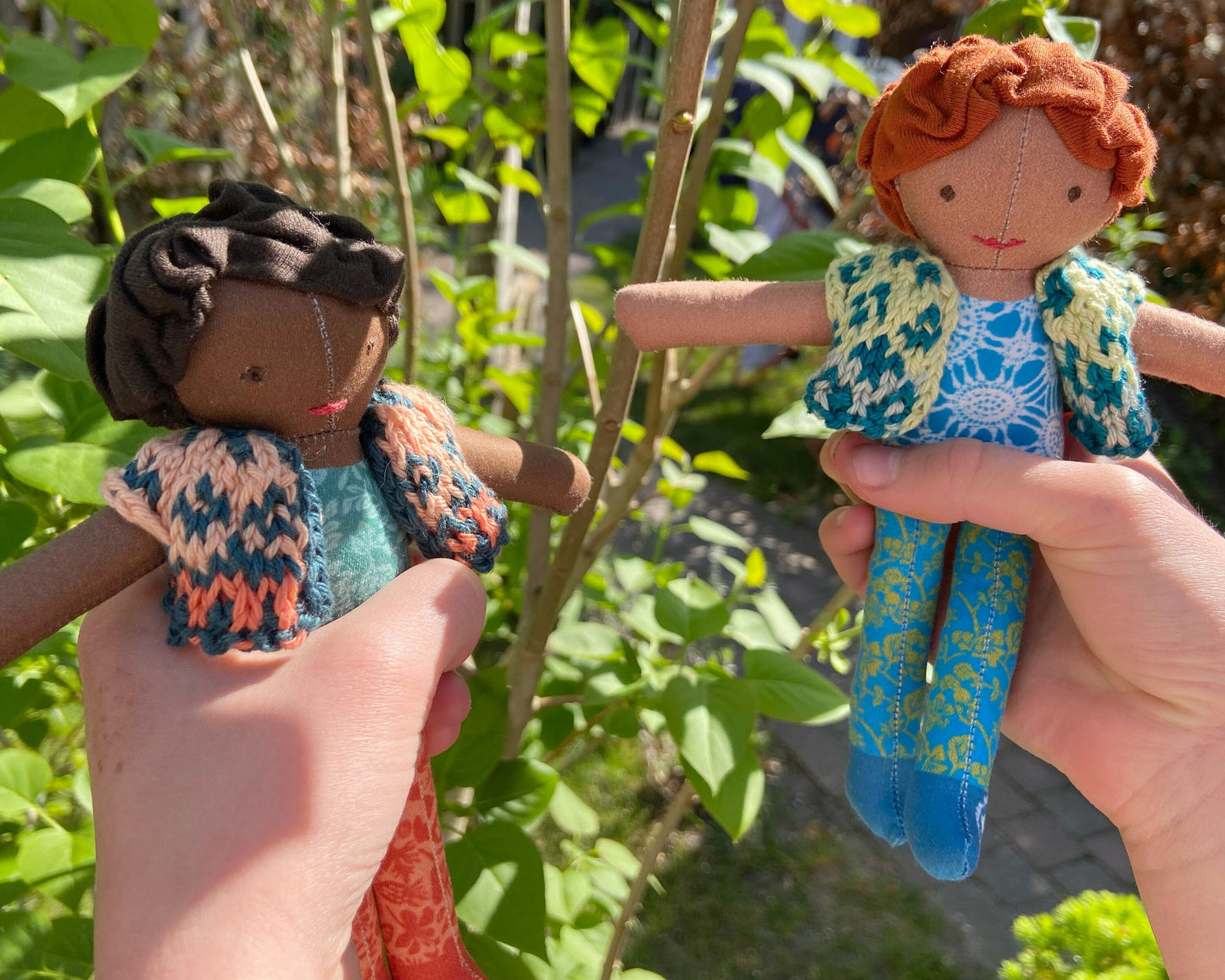 Fabric doll sewing kit, organic cotton fabric panel, brown skin brown hair