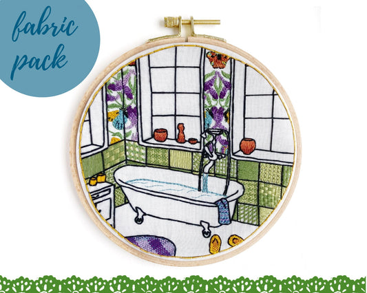 Bathroom embroidery pattern and fabric pack